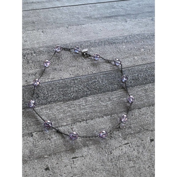 Express Necklace Purple Acrylic Beads Black Chain 15” - Picture 2 of 6